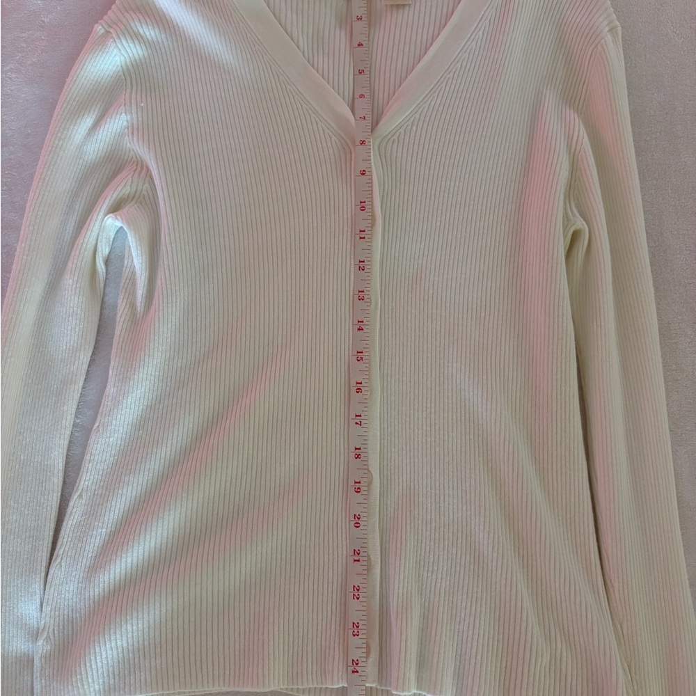 Merona Ivory Cream Ribbed Button-Up Cardigan Size Medium - Picture 6 of 7